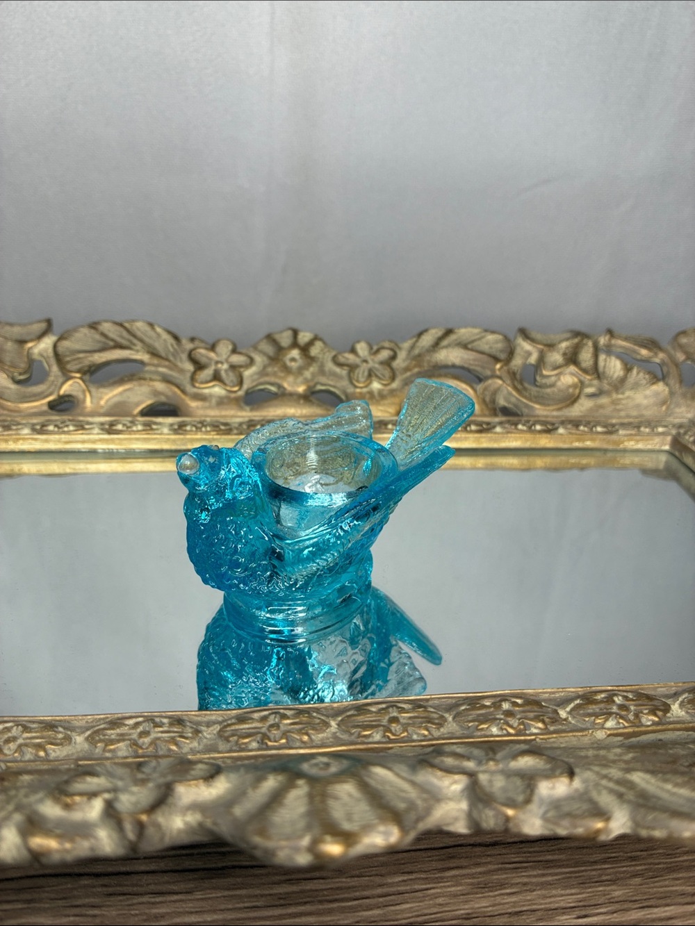 🐼 3/$25 Blue Glass Bird Candle Holder or Trinket Dish